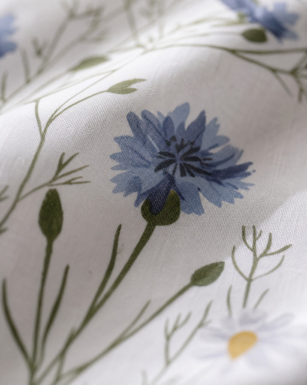 Floral Percale Sheet Set, macro of the cornflower print