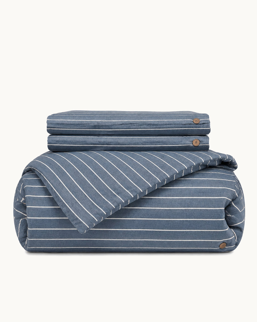 Washed Cotton Stripe Duvet Cover Set, folded set on a plain background