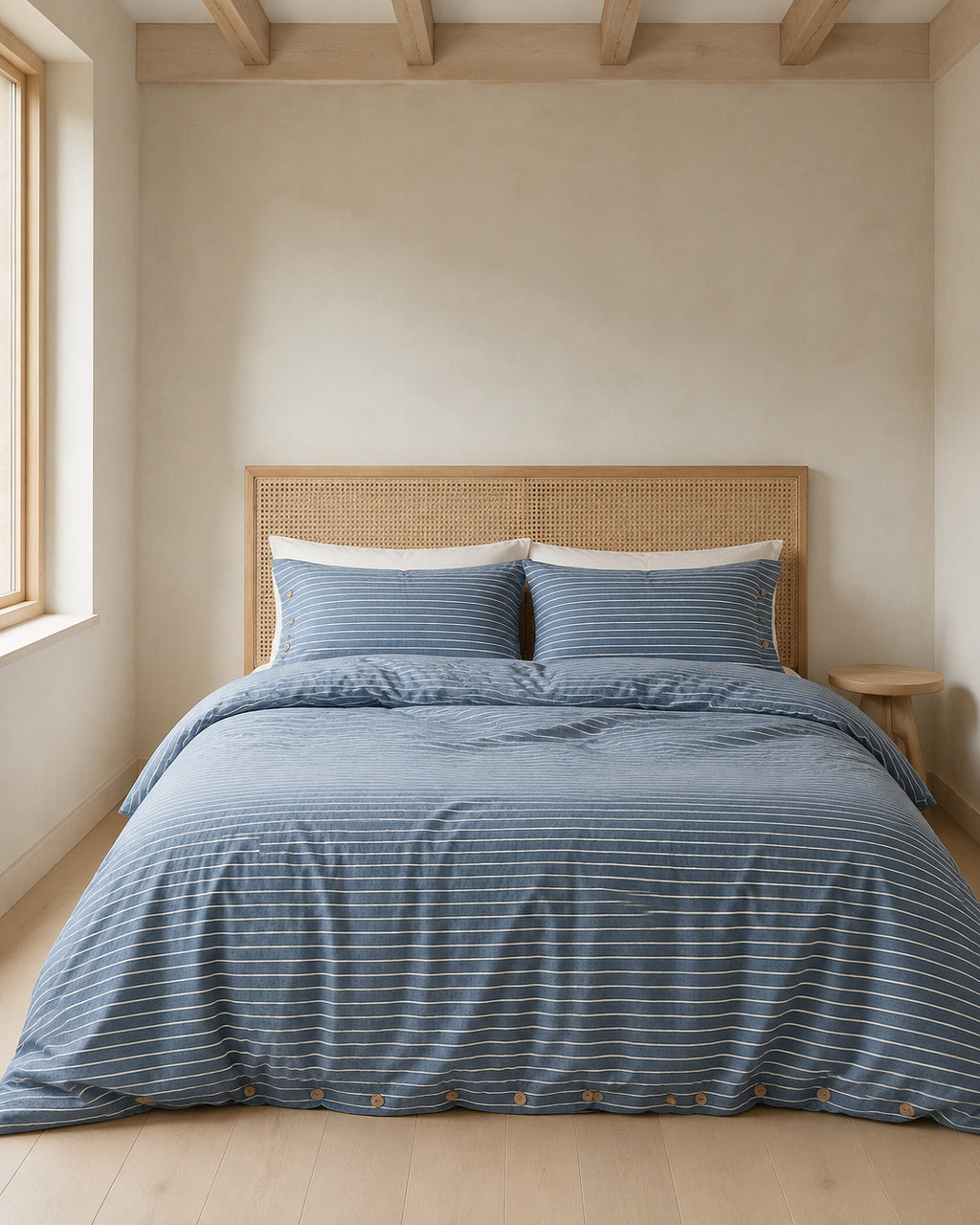 Washed Cotton Stripe Duvet Cover Set, styled bedroom