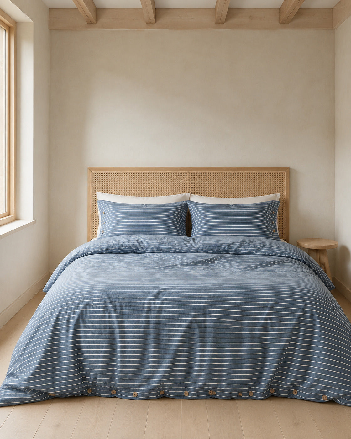 Washed Cotton Stripe Duvet Cover Set, styled bedroom