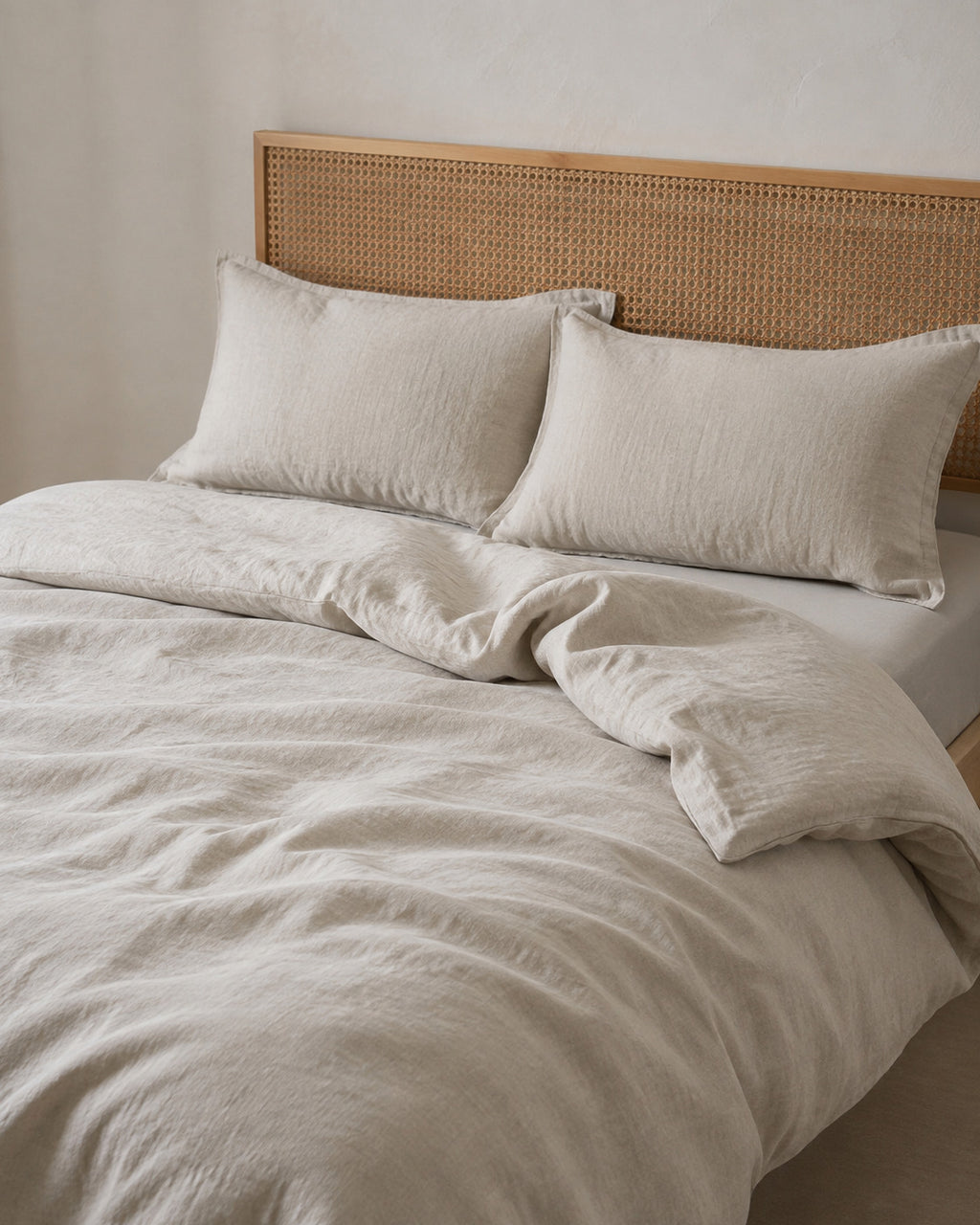 Washed Linen Duvet Cover Set, on a made bed in morning light