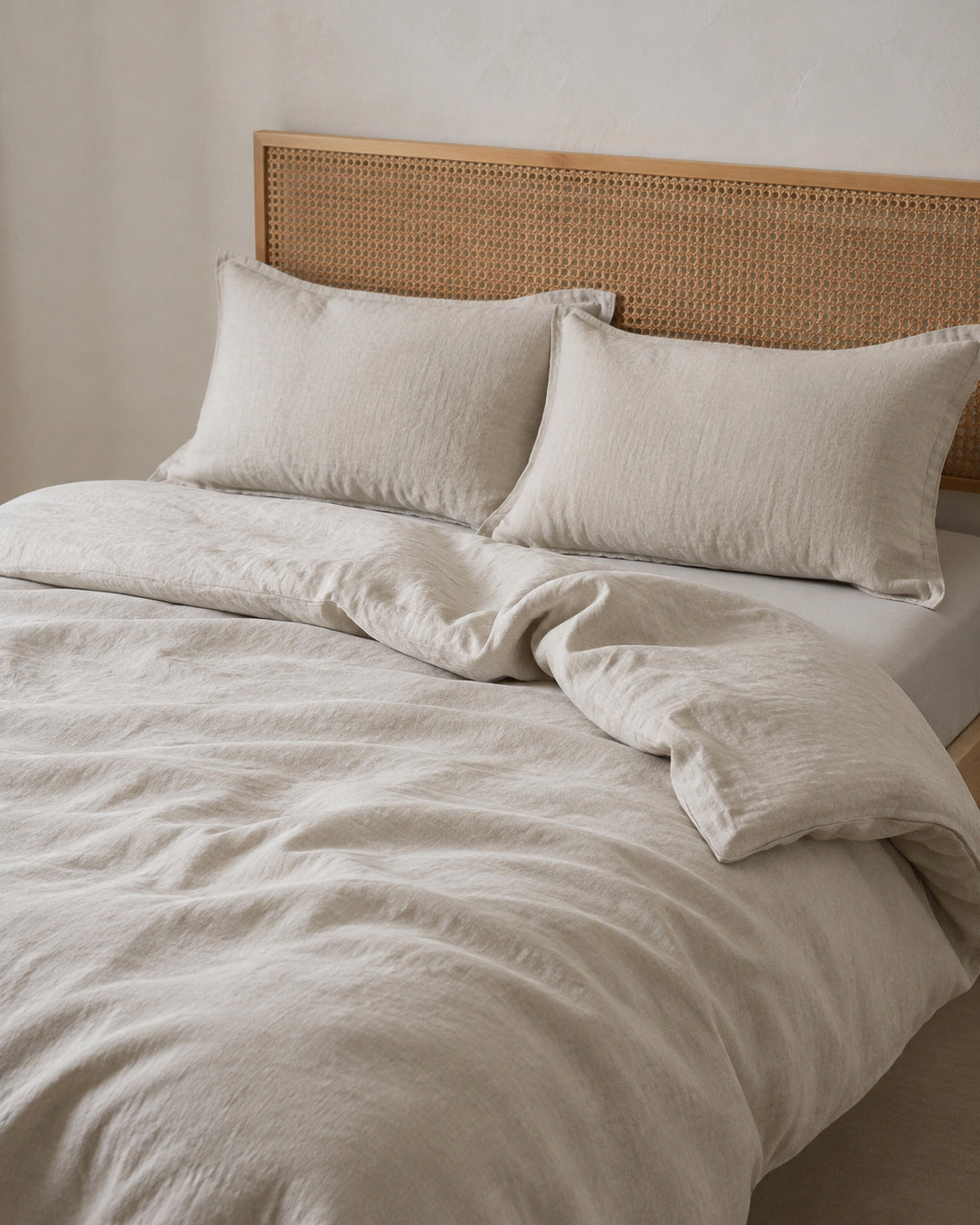 Washed Linen Duvet Cover Set, on a made bed in morning light
