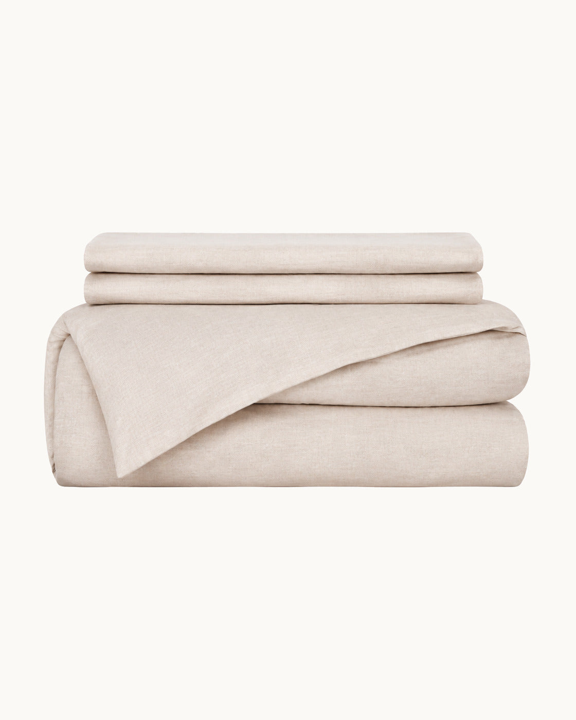 French Flax Linen Duvet Set, the full set folded on a plain background