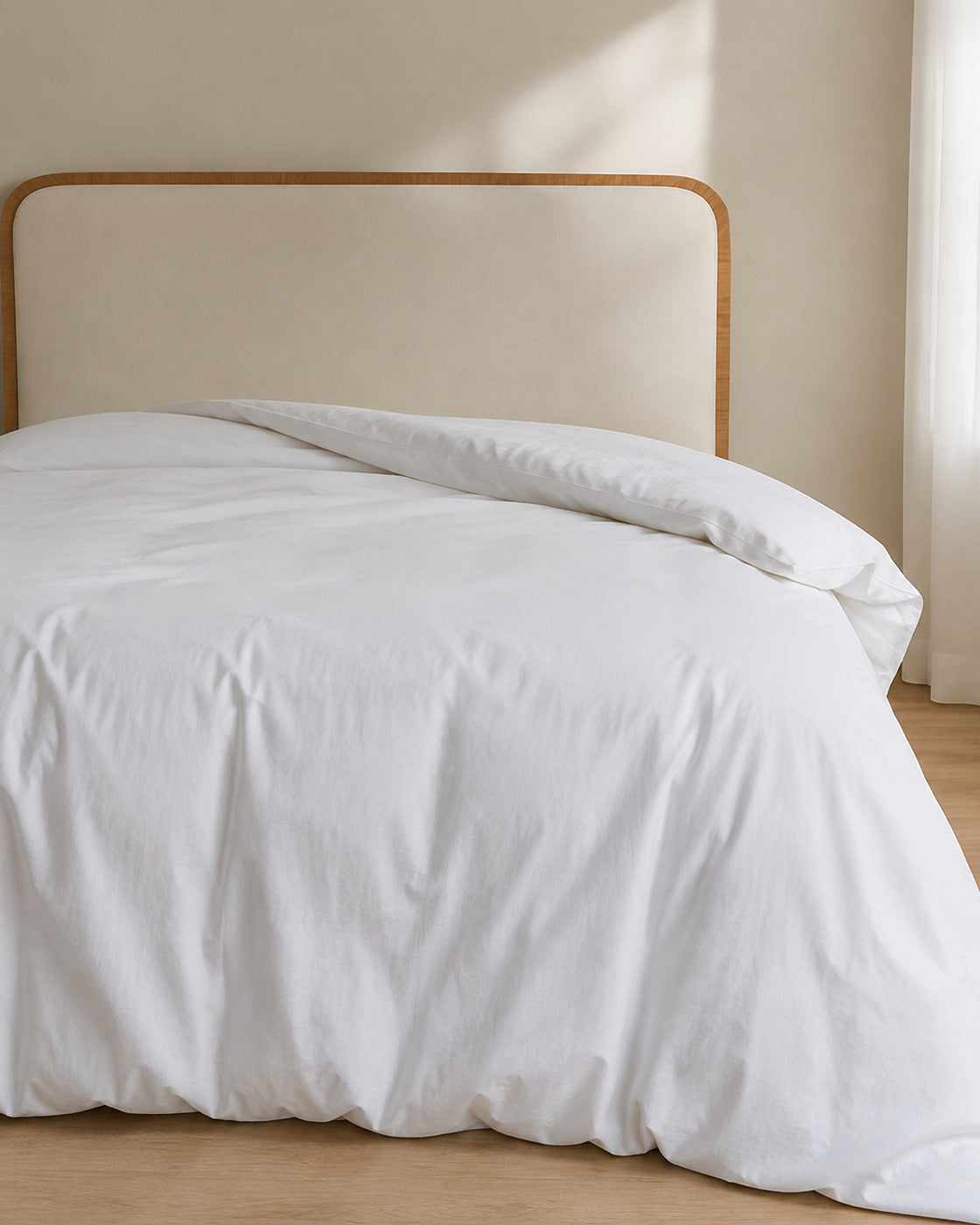 Washed Cotton Duvet Cover, on an unmade bed in morning light