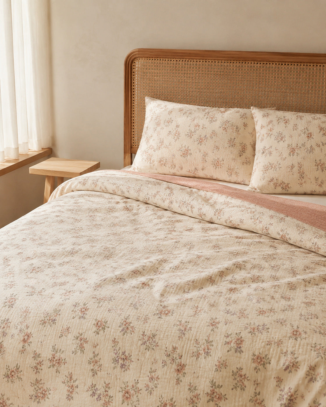 Ditsy Floral Duvet Set, on a made bed in morning light