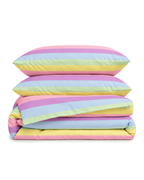 Rainbow Stripe Cotton Sateen Duvet Cover Set, folded with its shams