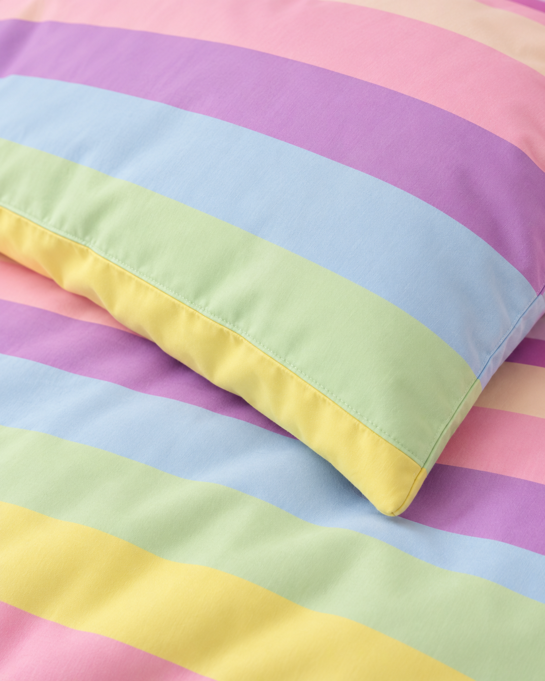 Rainbow Stripe Cotton Sateen Duvet Cover Set, sham corner and seam