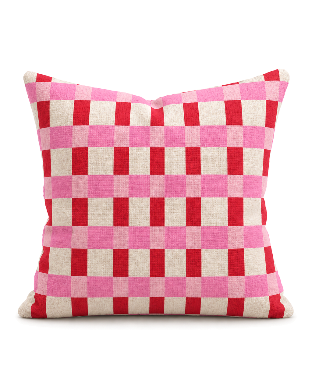 Red Gingham Cotton-Linen Pillow Cover, front view