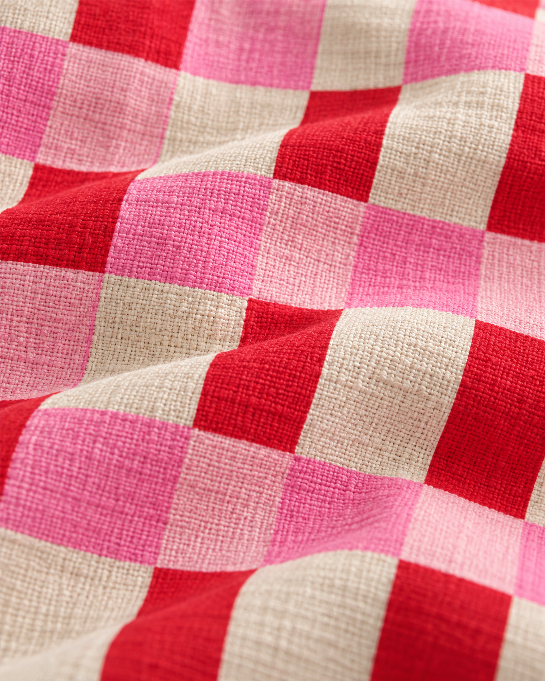 Red Gingham Cotton-Linen Pillow Cover, fabric close-up
