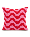 Red Wave Stripe Cotton-Linen Pillow Cover, front view