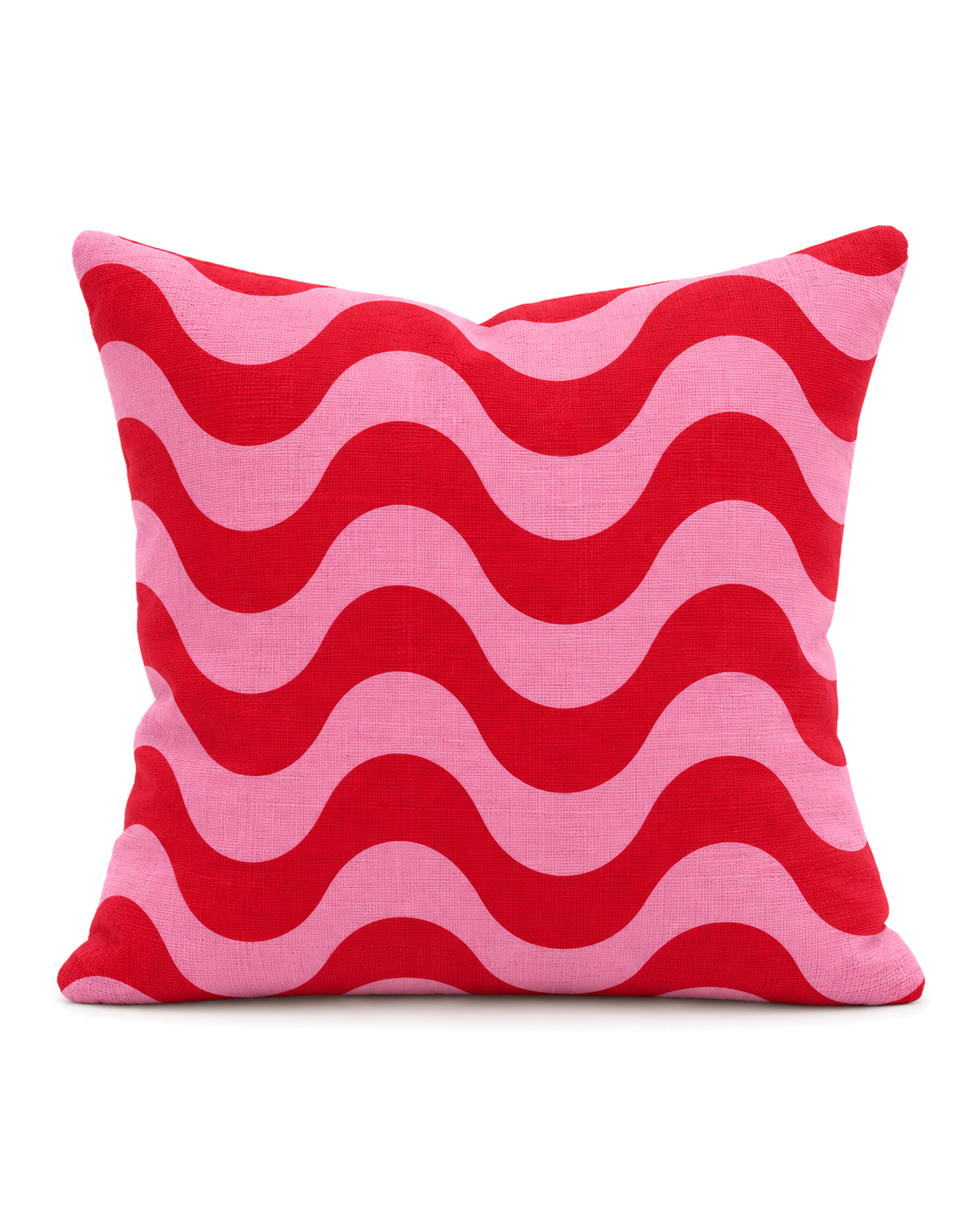 Red Wave Stripe Cotton-Linen Pillow Cover, front view