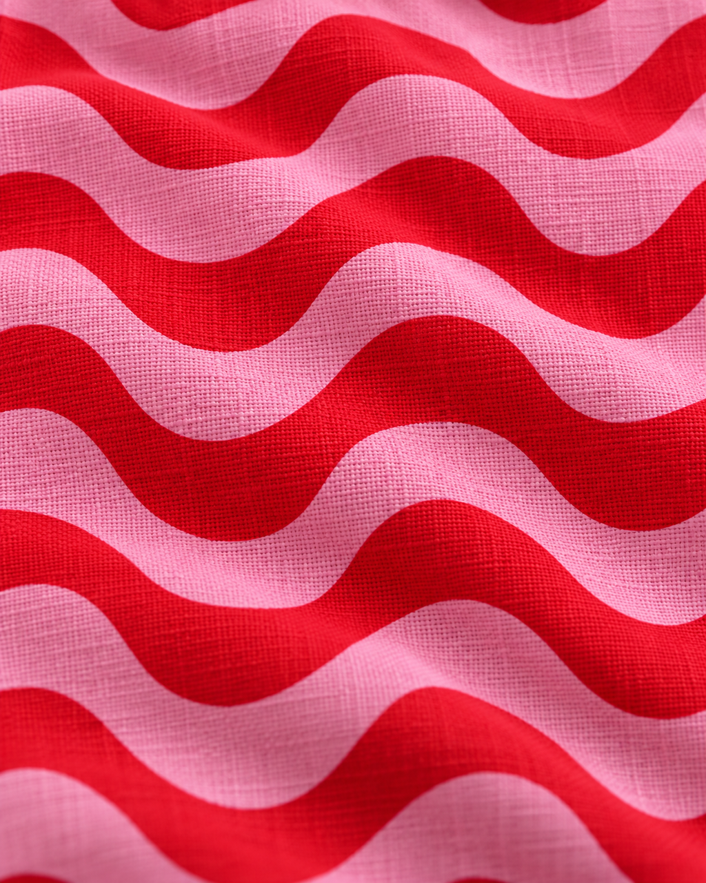 Red Wave Stripe Cotton-Linen Pillow Cover, fabric close-up