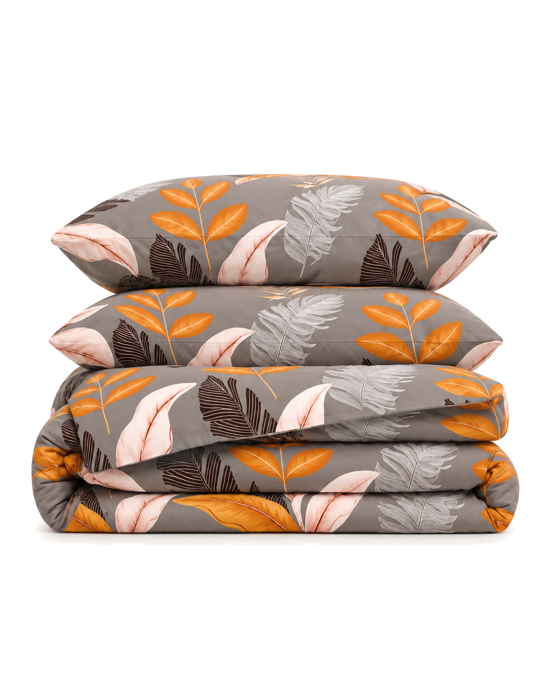 Retro Leaf Cotton Sateen Duvet Cover Set, folded with its shams