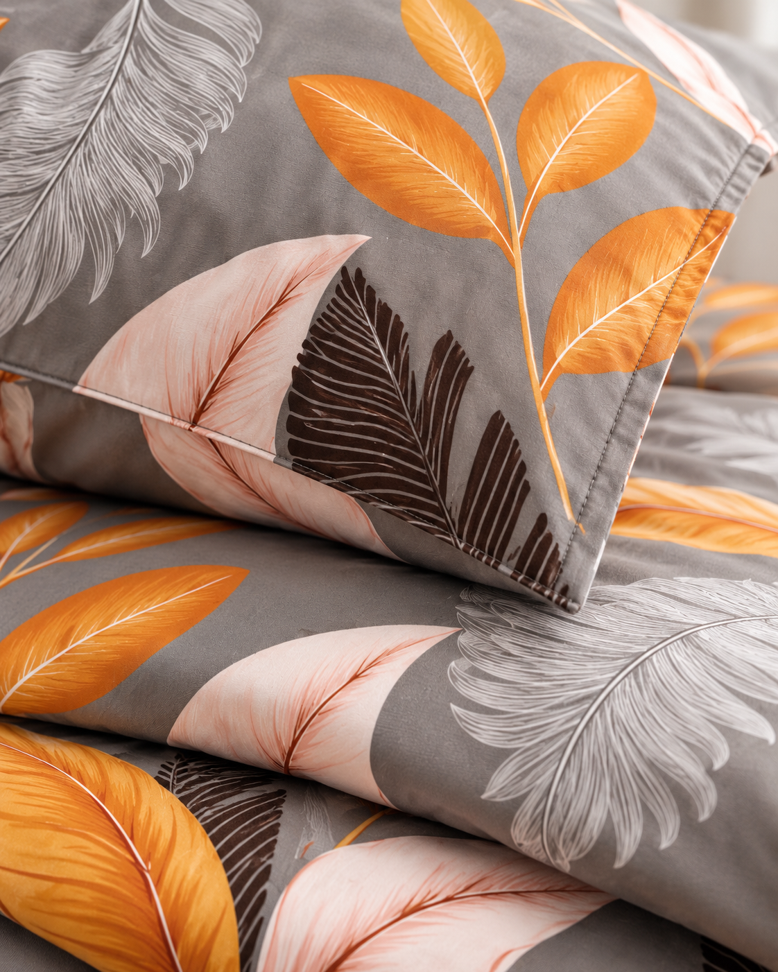 Retro Leaf Cotton Sateen Duvet Cover Set, sham corner and seam