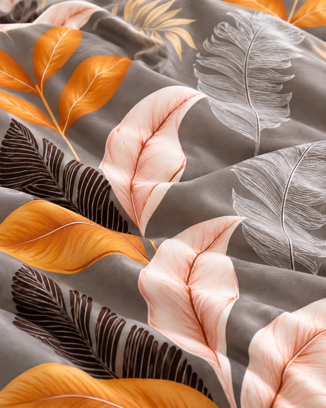 Retro Leaf Cotton Sateen Duvet Cover Set, fabric close-up