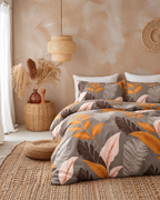 Retro Leaf Cotton Sateen Duvet Cover Set, bedroom view