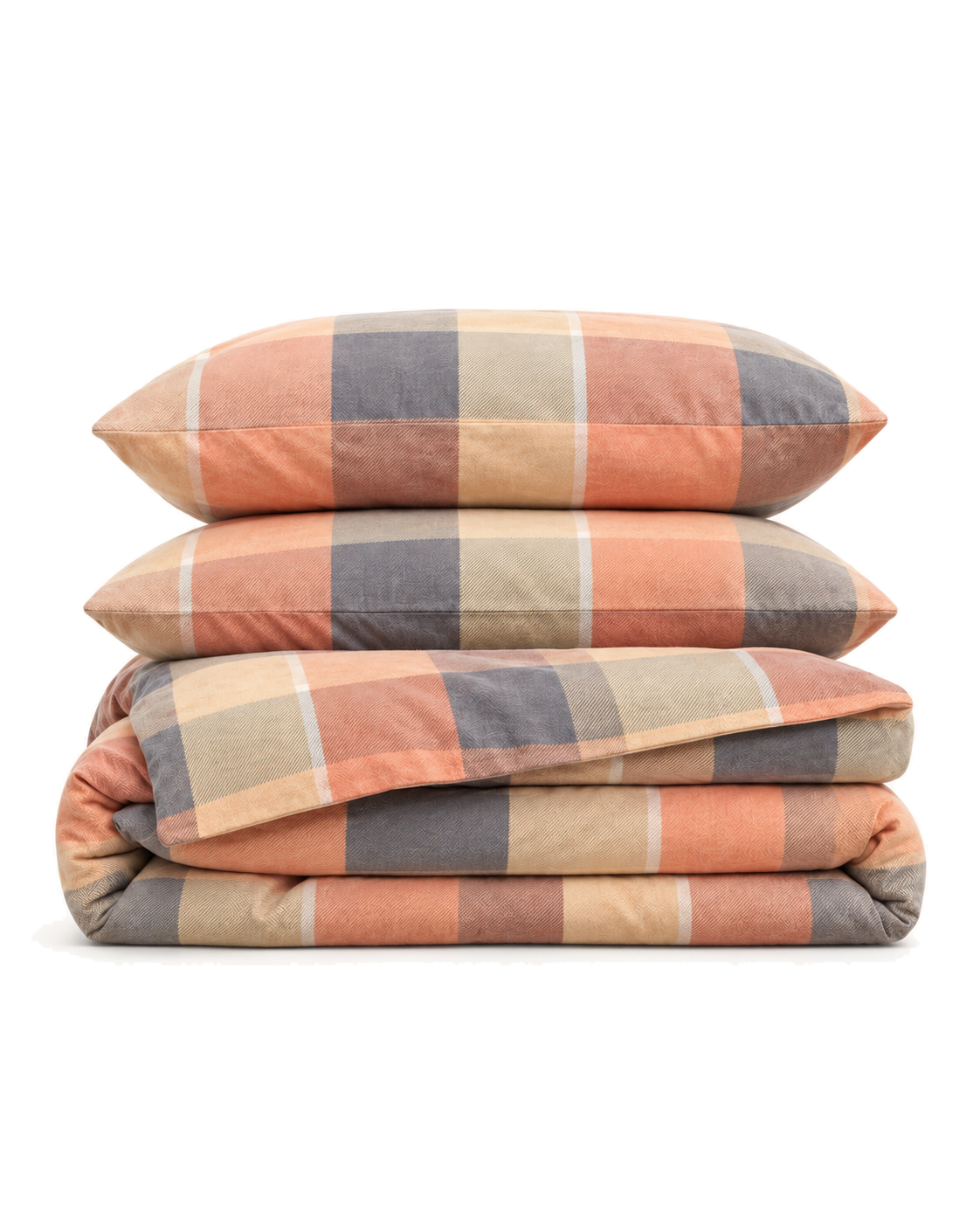 Retro Plaid Cotton Flannel Duvet Cover Set, folded with its shams