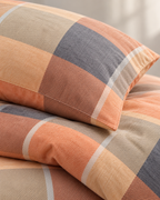 Retro Plaid Cotton Flannel Duvet Cover Set, sham corner and seam