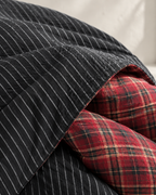 Reversible Pinstripe Tartan Cotton Duvet Cover Set, sham corner and seam
