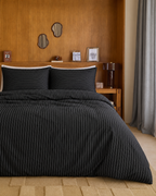 Reversible Pinstripe Tartan Cotton Duvet Cover Set, bedroom view
