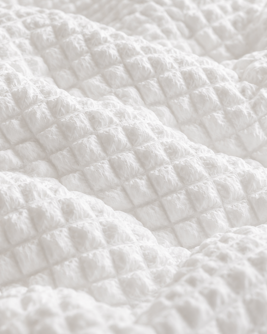 Ruffled Bubble Cotton Seersucker Duvet Cover Set in White, fabric close-up