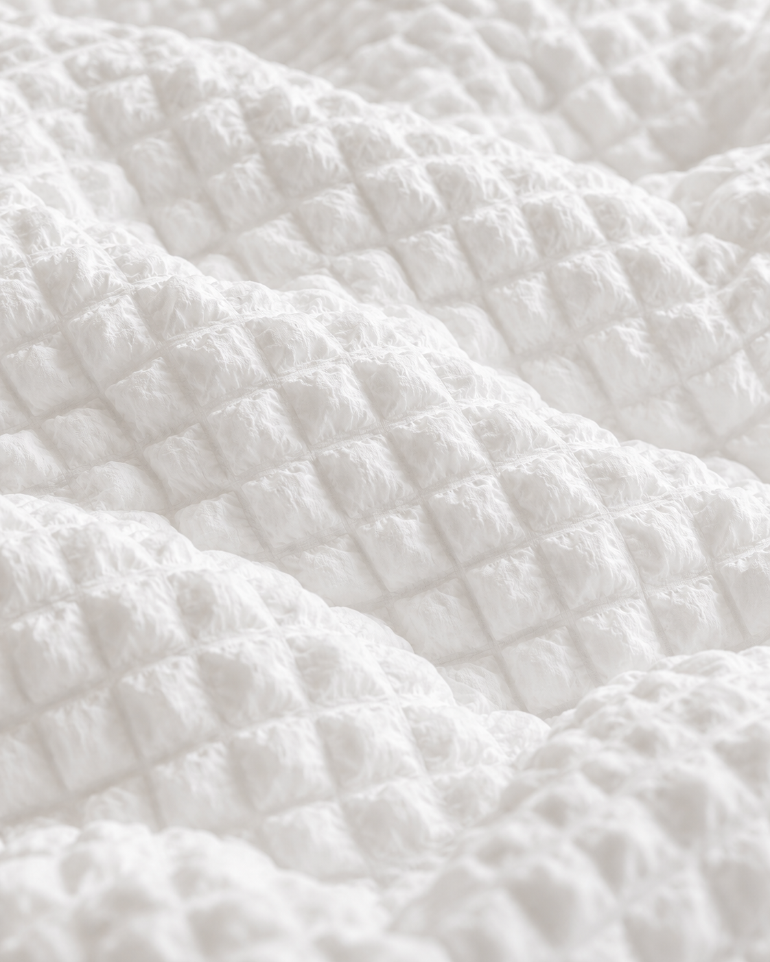 Ruffled Bubble Cotton Seersucker Duvet Cover Set in White, fabric close-up