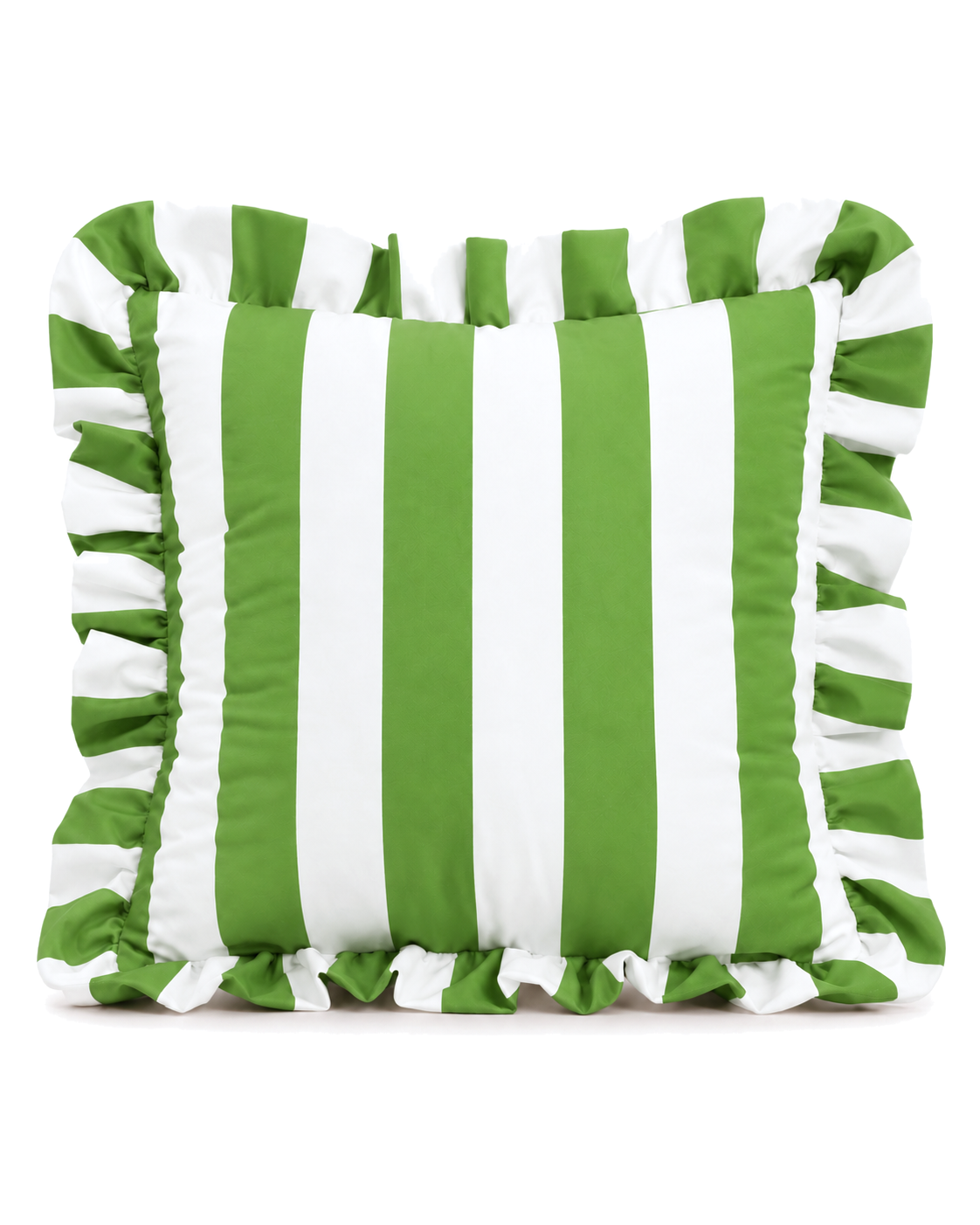 Ruffled Cabana Stripe Cotton Sateen Pillow Cover in Green & White, front view