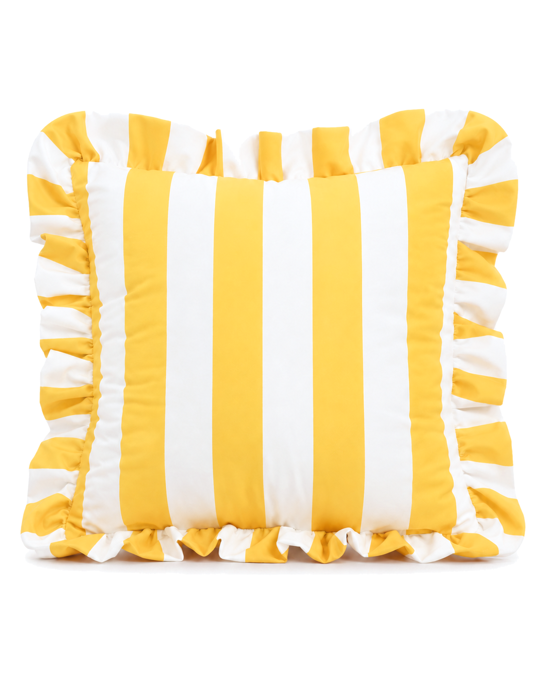 Ruffled Cabana Stripe Cotton Sateen Pillow Cover in Lemon & White, front view