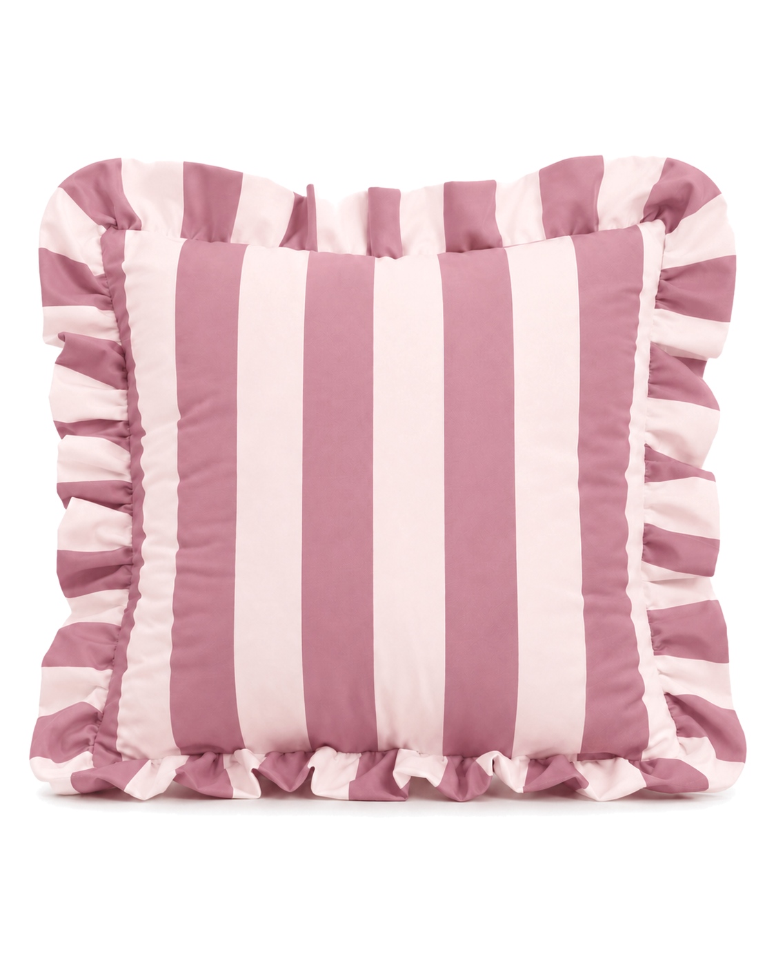 Ruffled Cabana Stripe Cotton Sateen Pillow Cover in Mauve & Blush, front view