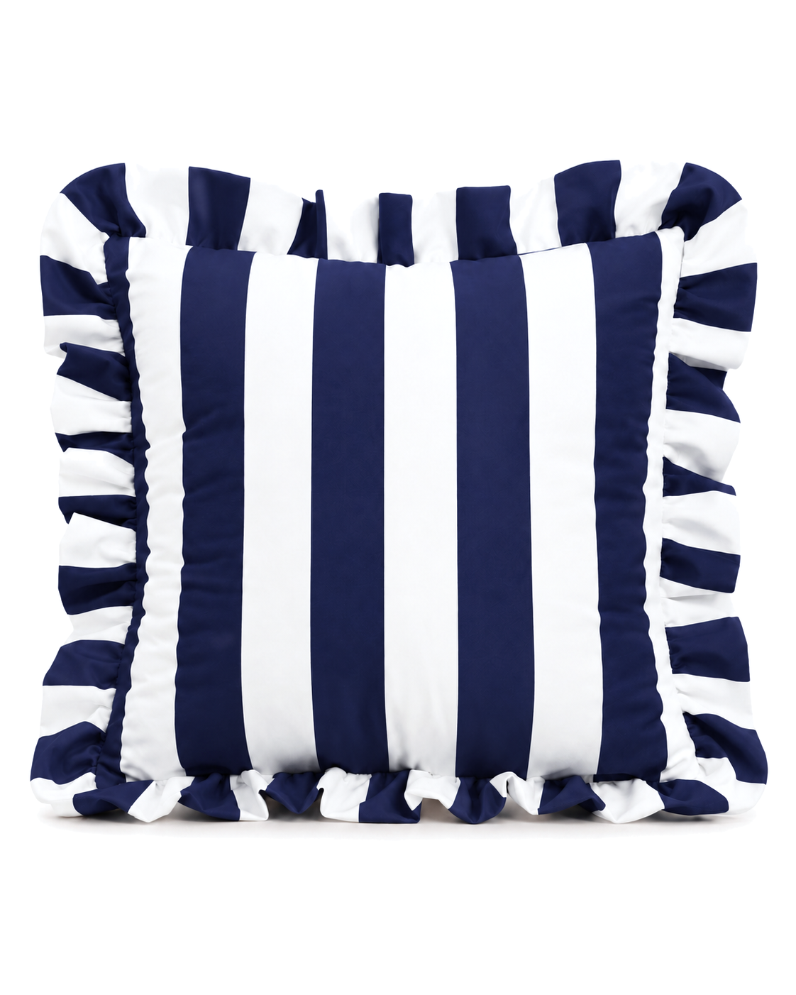 Ruffled Cabana Stripe Cotton Sateen Pillow Cover in Navy & White, front view