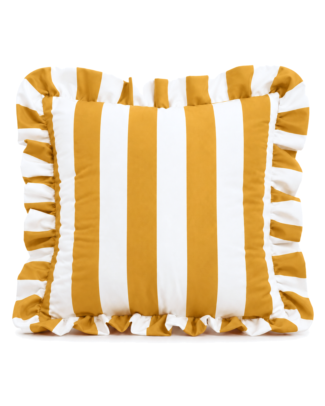 Ruffled Cabana Stripe Cotton Sateen Pillow Cover in Ochre & White, front view
