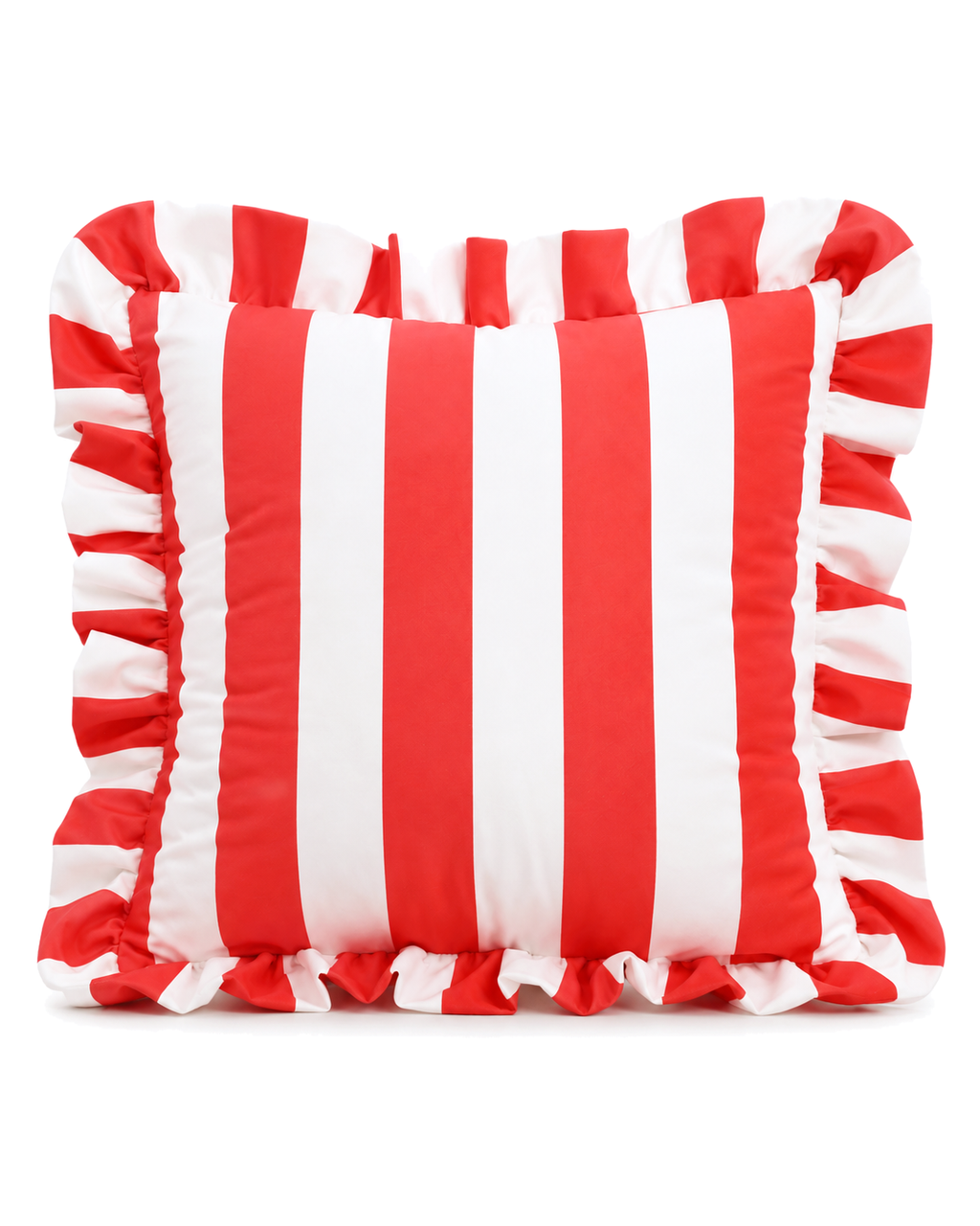 Ruffled Cabana Stripe Cotton Sateen Pillow Cover in Red & White, front view