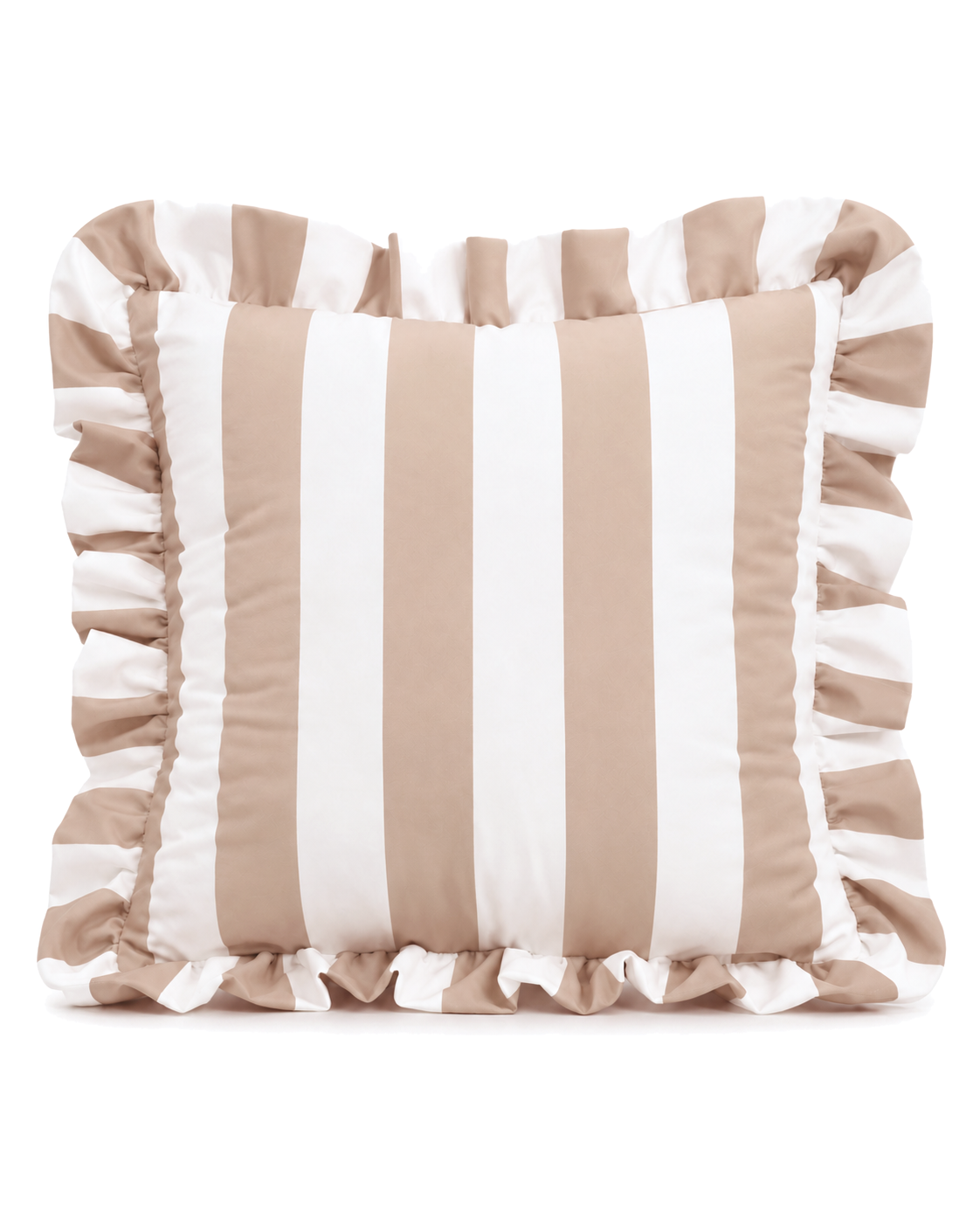 Ruffled Cabana Stripe Cotton Sateen Pillow Cover in Sand & White, front view