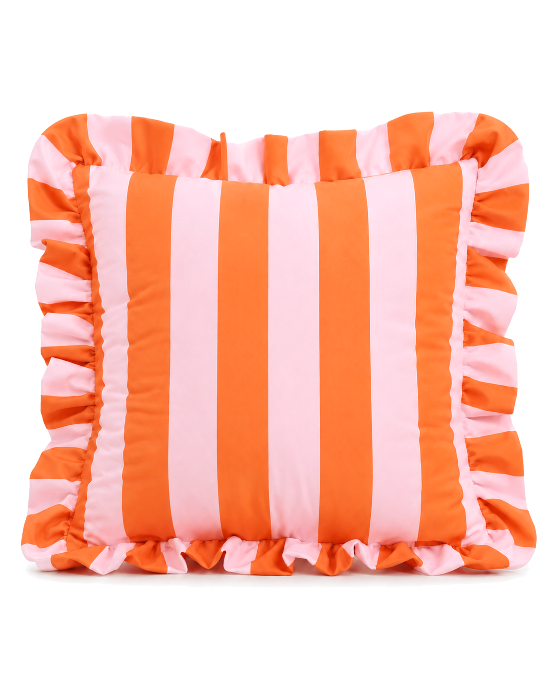 Ruffled Cabana Stripe Cotton Sateen Pillow Cover in Tangerine & Pink, front view