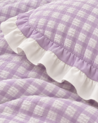 Ruffled Lilac Check Cotton Seersucker Duvet Cover Set, sham corner and seam