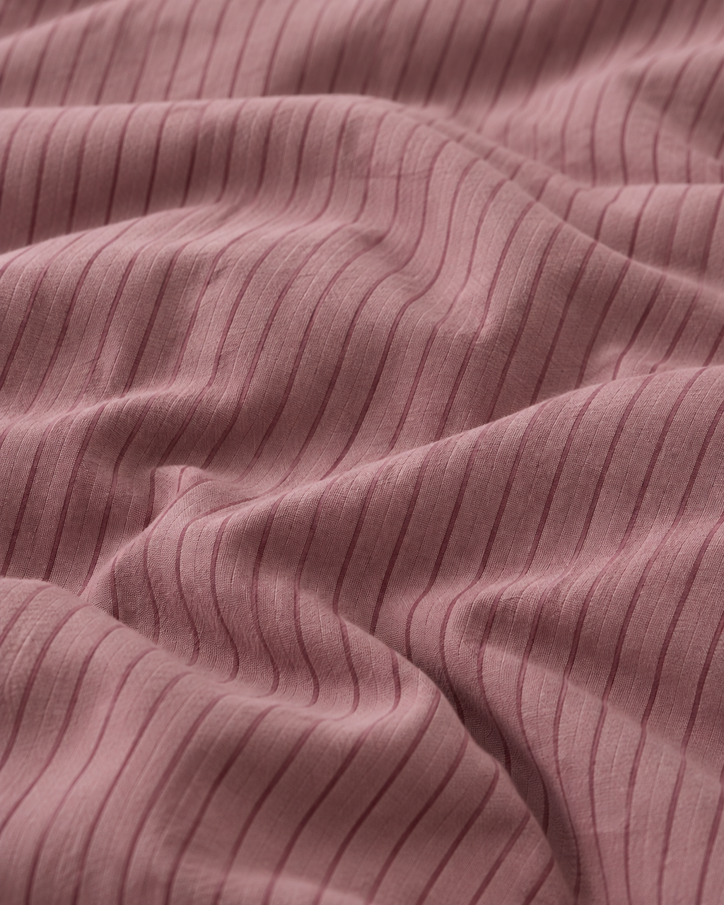 Ruffled Mauve Pinstripe Cotton Duvet Cover Set, fabric close-up