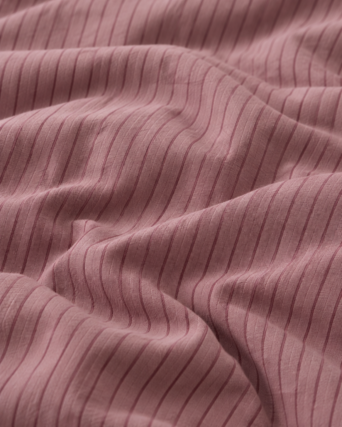 Ruffled Mauve Pinstripe Cotton Duvet Cover Set, fabric close-up