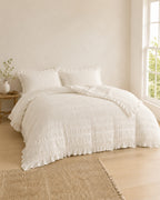 Ruffled Seersucker Duvet Set — styled bedroom