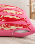 Sardine Print Cotton-Linen Pillow Cover, zipper and edge detail