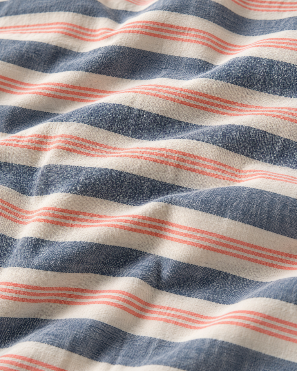 Shell Stitch Stripe Washed Cotton Duvet Cover Set in Mist Blue, fabric close-up