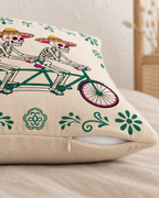 Skeleton Tandem Cotton Velvet Pillow Cover, zipper and edge detail