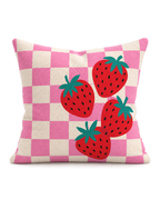 Strawberry Check Cotton-Linen Pillow Cover, front view
