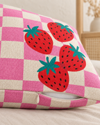 Strawberry Check Cotton-Linen Pillow Cover, zipper and edge detail