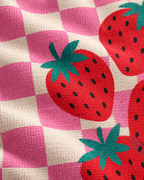 Strawberry Check Cotton-Linen Pillow Cover, fabric close-up