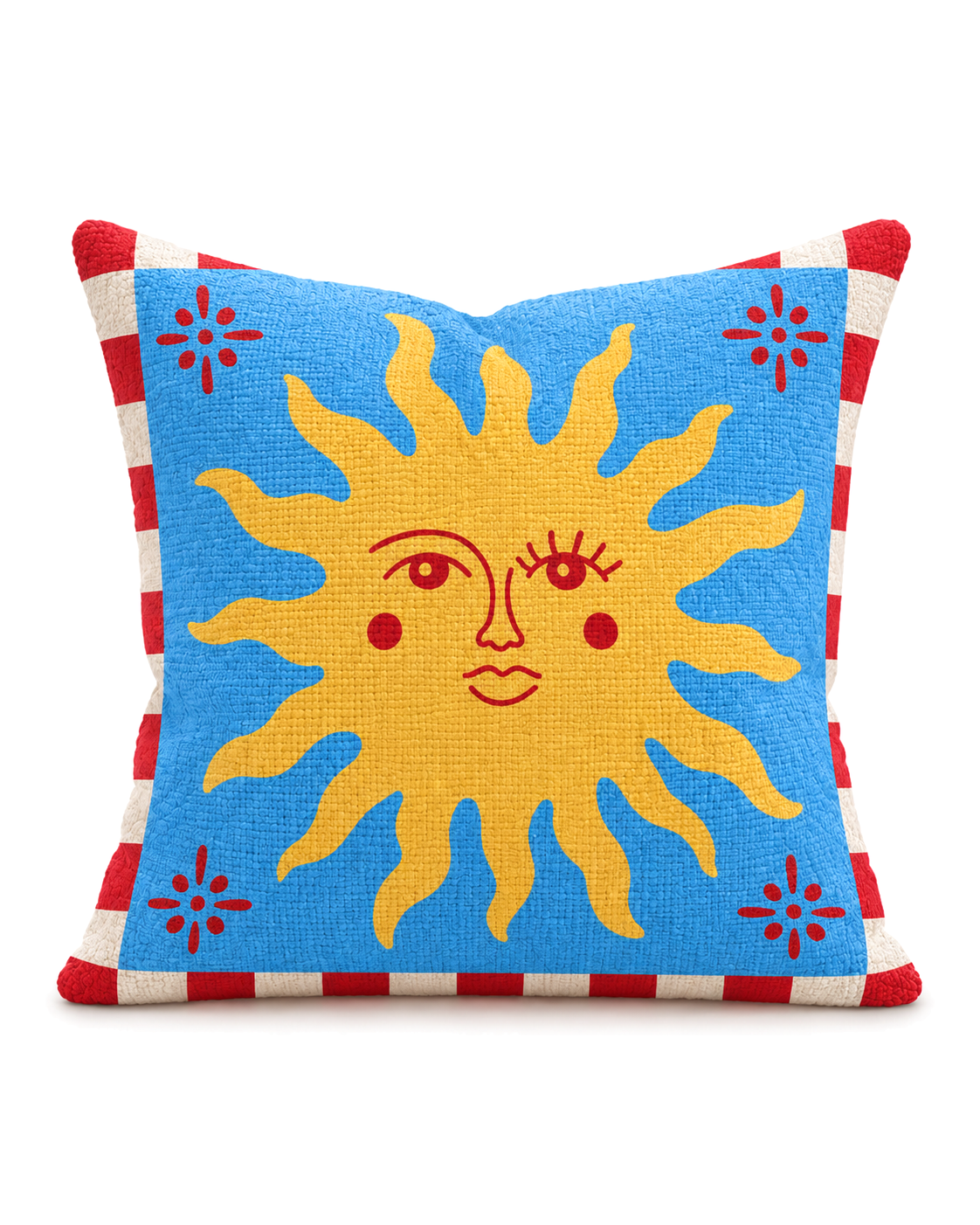Sun Face Cotton-Linen Pillow Cover, front view