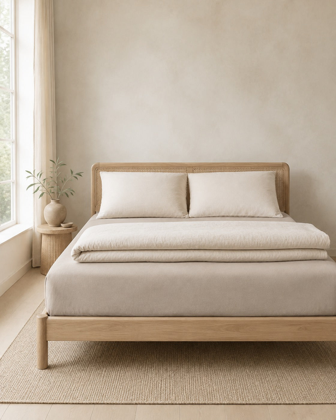 Textured Solid Fitted Sheet — styled bedroom