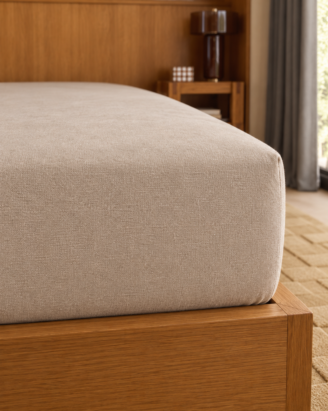 Textured Solid Fitted Sheet, close-up on the elasticated corner