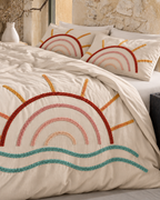 Tufted Sunrise Cotton Duvet Cover Set, made bed seen from above