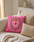 Viva la Vida Heart Cotton Velvet Pillow Cover, on a linen sofa