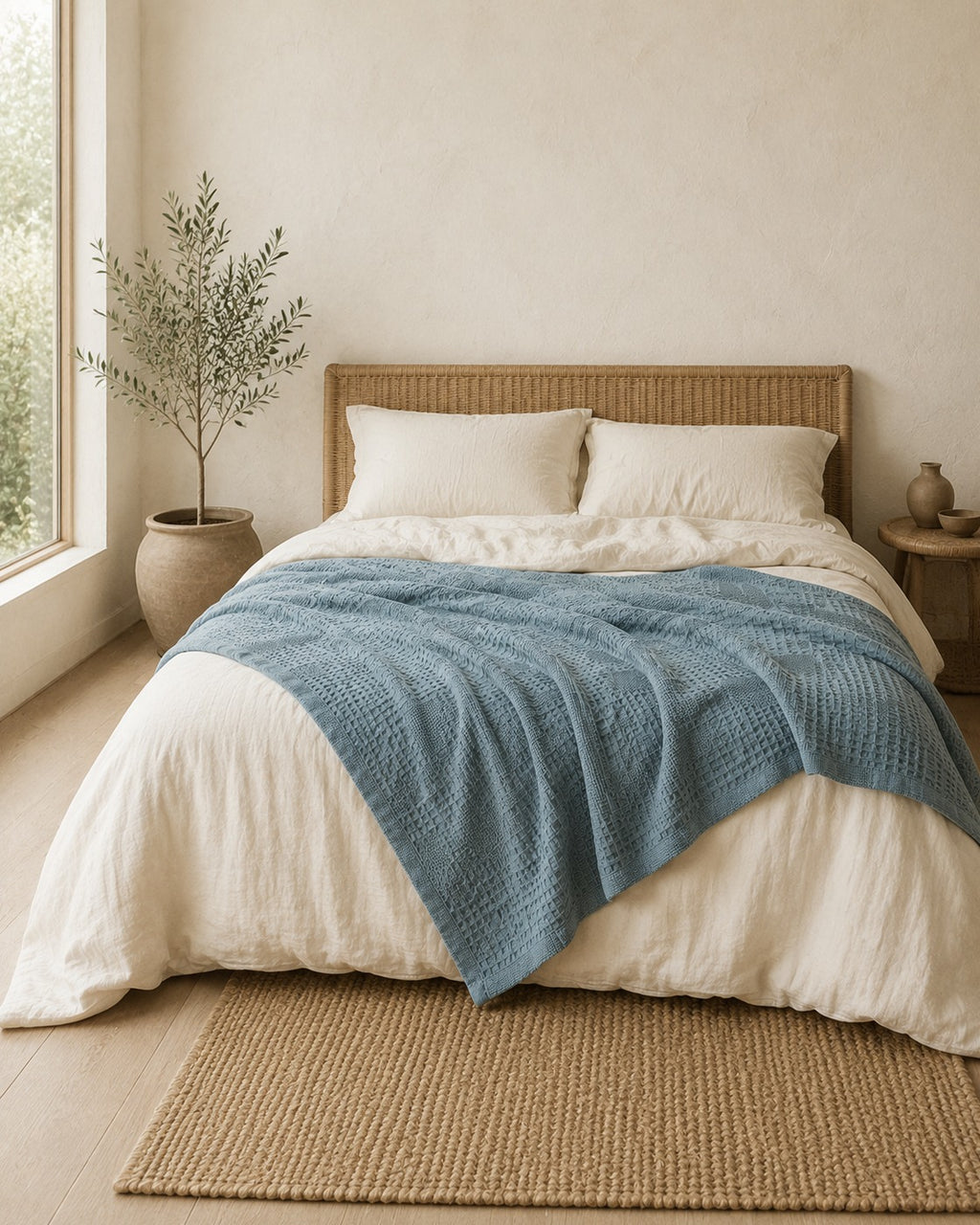 Waffle Knit Throw — styled bedroom